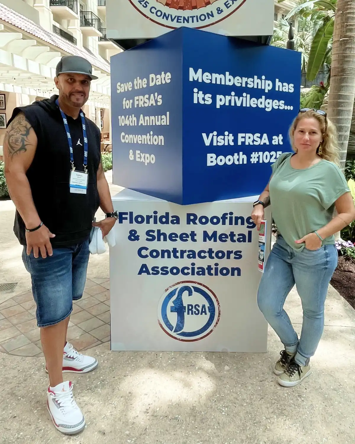 Weather Recovery Solutions owners Sam and Andreia Medina attending a national roofing industry conference to stay updated on the latest Florida Building Code requirements and roofing technologies.